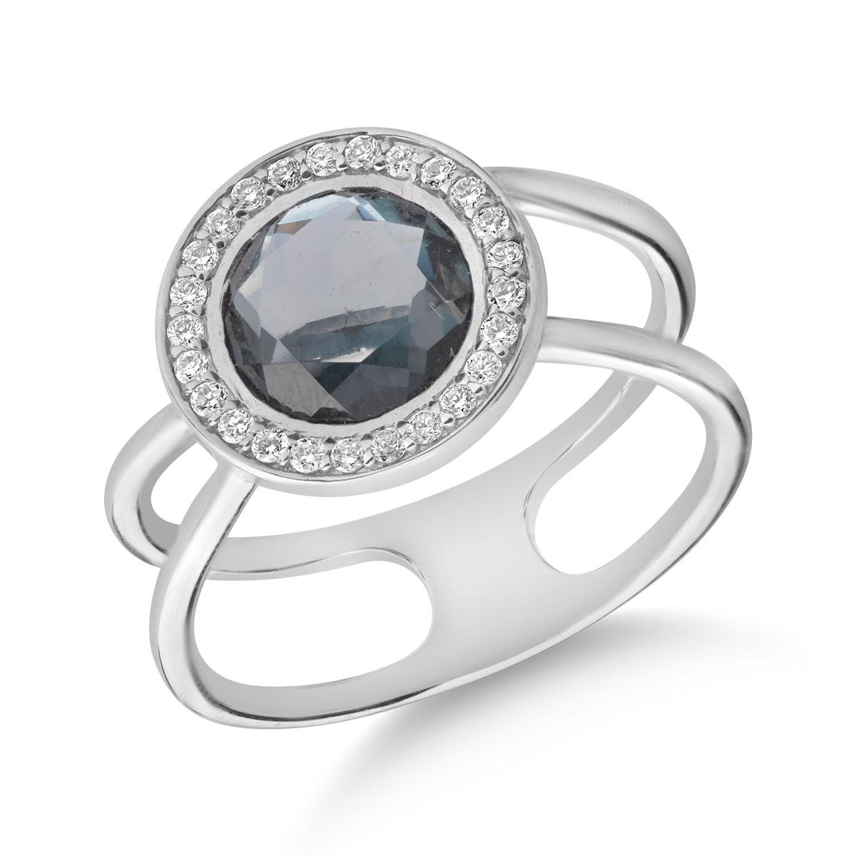 18K white gold ring with 1.68ct London blue topaz and 0.156ct diamonds